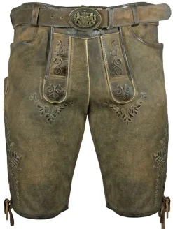 Maddox Kurze Lederhose Herbert mit Gürtel - Antik Erle