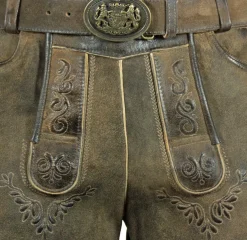 Maddox Kurze Lederhose Herbert mit Gürtel - Antik Erle
