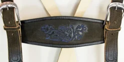 Maddox Kurze Lederhose mit Stegträgern Bertolo - Dunkelbraun Blau - Antik Reut