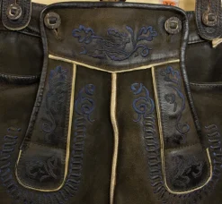 Maddox Kurze Lederhose mit Stegträgern Bertolo - Dunkelbraun Blau - Antik Reut
