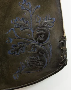 Maddox Kurze Lederhose mit Stegträgern Bertolo - Dunkelbraun Blau - Antik Reut
