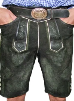 MADDOX Kurze Lederhose "Ammersee" mit Gürtel | Antik Cappuccino