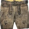 MADDOX Kurze Lederhose "Urgsee" mit Hirschstickerei | Antik Bernstein