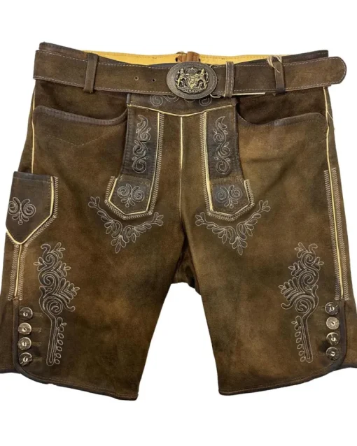 MADDOX Kurze Lederhose "Rolli" mit Gürtel | Antik Nuss