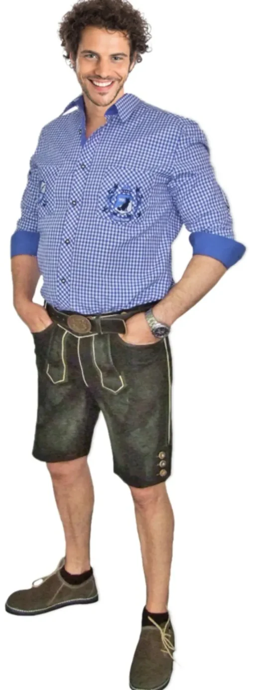 MADDOX Kurze Lederhose "Ammersee" mit Gürtel | Antik Cappuccino