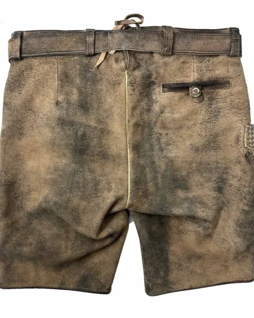 MADDOX Kurze Lederhose "Urgsee" mit Hirschstickerei | Antik Bernstein