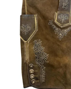 MADDOX Kurze Lederhose "Rolli" mit Gürtel | Antik Nuss