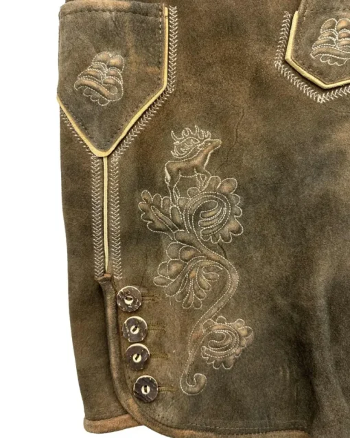 MADDOX Kurze Lederhose "Silbersee" mit Gürtel | Used Erle
