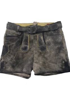 MADDOX Kurze Mädchen Lederhose "Fichtelsee" mit Gürtel | Steingrau