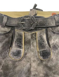 MADDOX Kurze Mädchen Lederhose "Fichtelsee" mit Gürtel | Steingrau