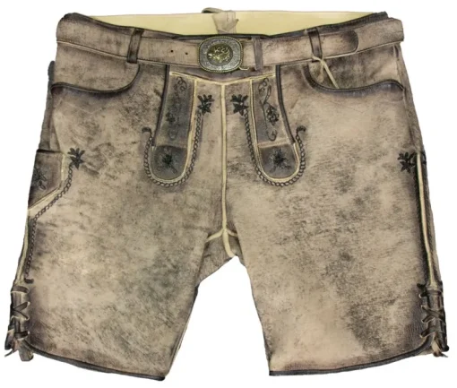 MADDOX Kurze Trachten Lederhose "Horb" mit Gürtel | Natur Vegetabil