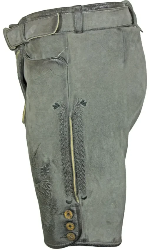 MADDOX Kurze Trachten Lederhose "Engelbert" mit Gürtel | Vegetabil Kohle Grau