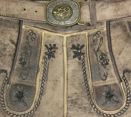 MADDOX Kurze Trachten Lederhose "Horb" mit Gürtel | Natur Vegetabil