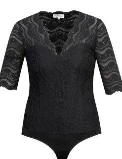 MarJo Blusen Body "Gina-Lotta" Spitze Halbarm | Schwarz
