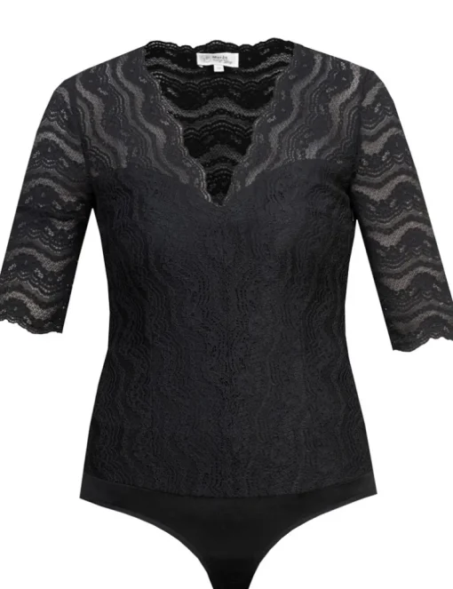 MarJo Blusen Body "Gina-Lotta" Spitze Halbarm | Schwarz