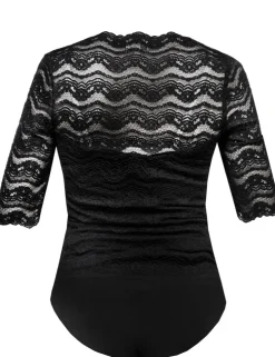 MarJo Blusen Body "Gina-Lotta" Spitze Halbarm | Schwarz