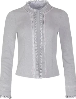 MarJo Damen Trachtenjacke "Tonia" mit Rüschenbesatz | Hellgrau
