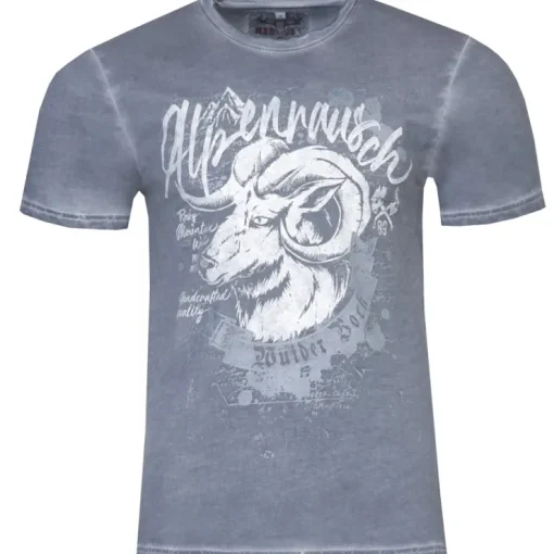 MarJo Herren Trachten Shirt "Torben" Steinbock | British Blue