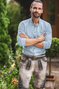 MarJo Herren Trachtenhemd "Benjamin" Stehkragen | Light Denim