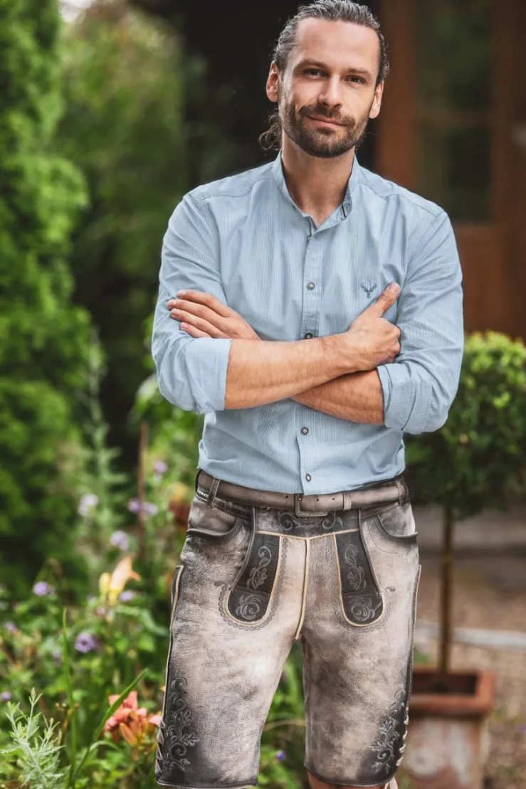 MarJo Herren Trachtenhemd "Benjamin" Stehkragen | Light Denim