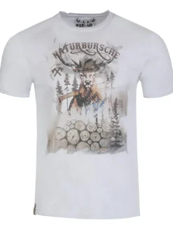 MarJo Herren Trachtenshirt "Guido" Hirschmotiv | Mittelgrau