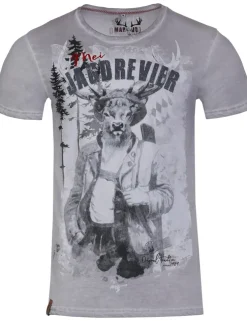 MarJo Herren Trachtenshirt "Eberhard" Hirschmotiv | Mittelgrau