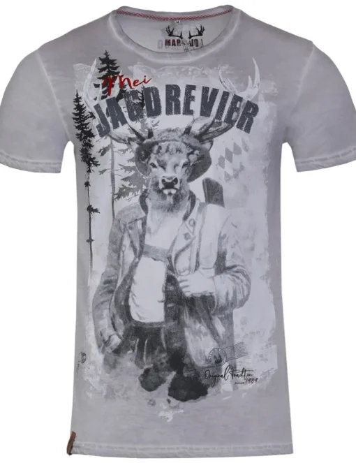 MarJo Herren Trachtenshirt "Eberhard" Hirschmotiv | Mittelgrau