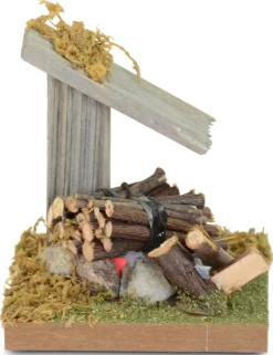 Mini Holz Lagerfeuer mit Vordach und LED - 8,5 cm | 78379 - Krippen Zubehör