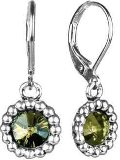 Ohrringe Aurelia mit rundem Anhänger und Kristallen von Swarovski® - Olivgrün