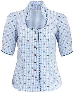Pierre Marcel Damen Blümchen Trachtenbluse Amelie mit Stehkragen - Blau