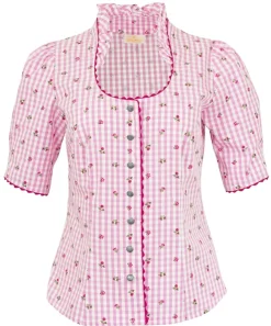 Pierre Marcel Damen Blümchen Trachtenbluse Amelie mit Stehkragen - Rosa