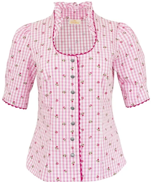 Pierre Marcel Damen Blümchen Trachtenbluse Amelie mit Stehkragen - Rosa