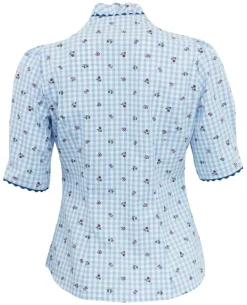 Pierre Marcel Damen Blümchen Trachtenbluse Amelie mit Stehkragen - Blau