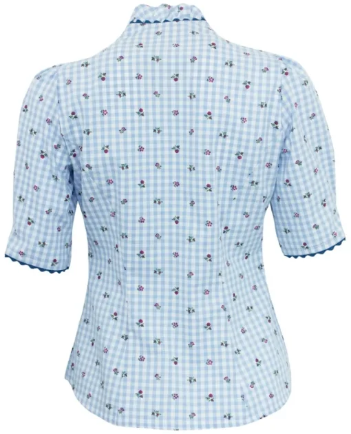 Pierre Marcel Damen Blümchen Trachtenbluse Amelie mit Stehkragen - Blau