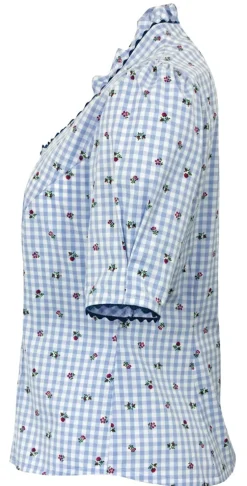 Pierre Marcel Damen Blümchen Trachtenbluse Amelie mit Stehkragen - Blau