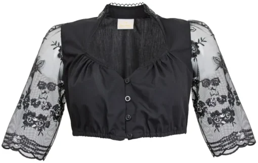 Pierre Marcel Damen Dirndlbluse mit Rosen und Pailletten - Schwarz
