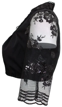 Pierre Marcel Damen Dirndlbluse mit Rosen und Pailletten - Schwarz