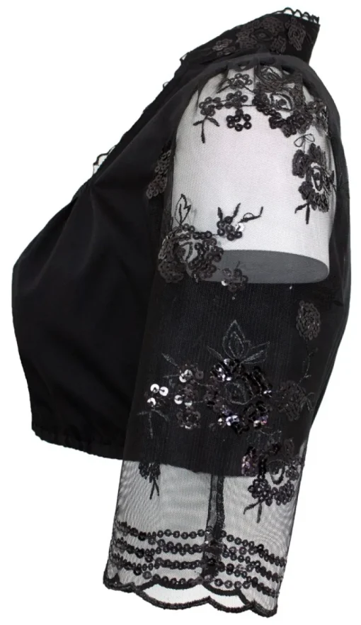Pierre Marcel Damen Dirndlbluse mit Rosen und Pailletten - Schwarz