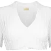 Pierre Marcel Damen Halbarm Spitzen Dirndlbluse Liora mit Stehkragen - Weiß
