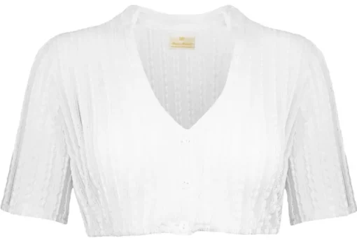Pierre Marcel Damen Halbarm Spitzen Dirndlbluse Liora mit Stehkragen - Weiß