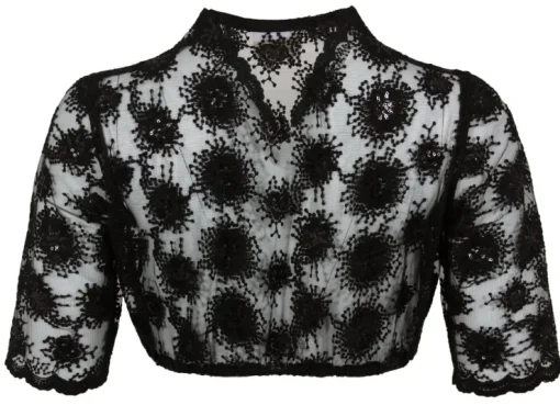 Pierre Marcel Damen Halbarm Spitzen Dirndlbluse Bernice mit Pailletten - Schwarz