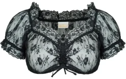 Pierre Marcel Transparente Damen Carmen Dirndlbluse Mila mit Spitze - Schwarz