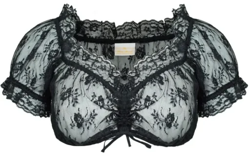 Pierre Marcel Transparente Damen Carmen Dirndlbluse Mila mit Spitze - Schwarz