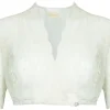 Pierre Marcel Transparente Damen Dirndlbluse Marie mit Spitze und V-Ausschnitt - Creme