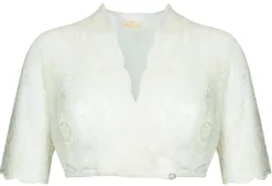 Pierre Marcel Transparente Damen Dirndlbluse Marie mit Spitze und V-Ausschnitt - Creme