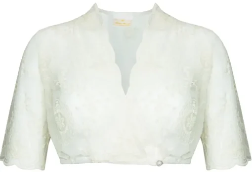 Pierre Marcel Transparente Damen Dirndlbluse Marie mit Spitze und V-Ausschnitt - Creme