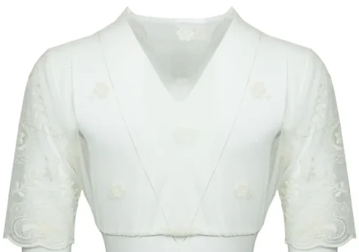 Pierre Marcel Transparente Damen Dirndlbluse Marie mit Spitze und V-Ausschnitt - Creme