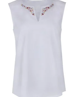 Piz Palü Damen Bluse "Bachhagel" Ärmellos mit Blumenstickerei | Weiß