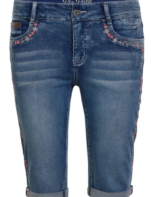 Piz Palü Damen Capri Jeans "Hafenlohr" mit Blümchen | Blau