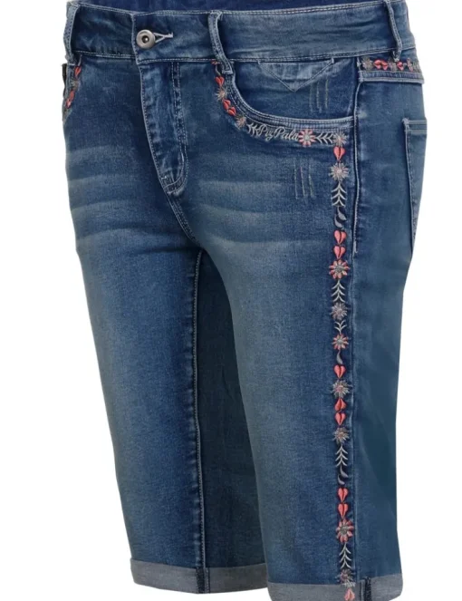 Piz Palü Damen Capri Jeans "Hafenlohr" mit Blümchen | Blau